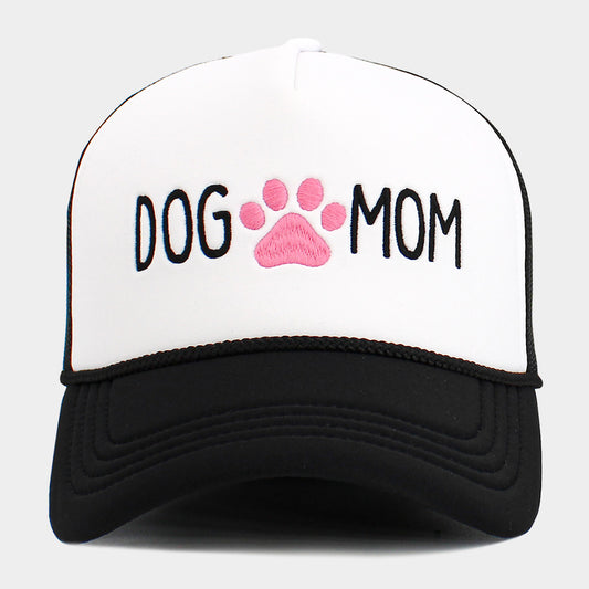 HATEGORY DOG MOM Message Paw Embroidered Mesh Back Trucker Hat