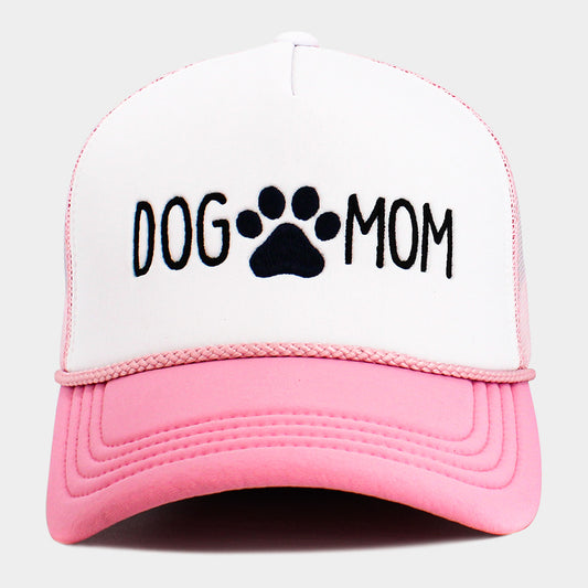 HATEGORY DOG MOM Message Paw Embroidered Mesh Back Trucker Hat