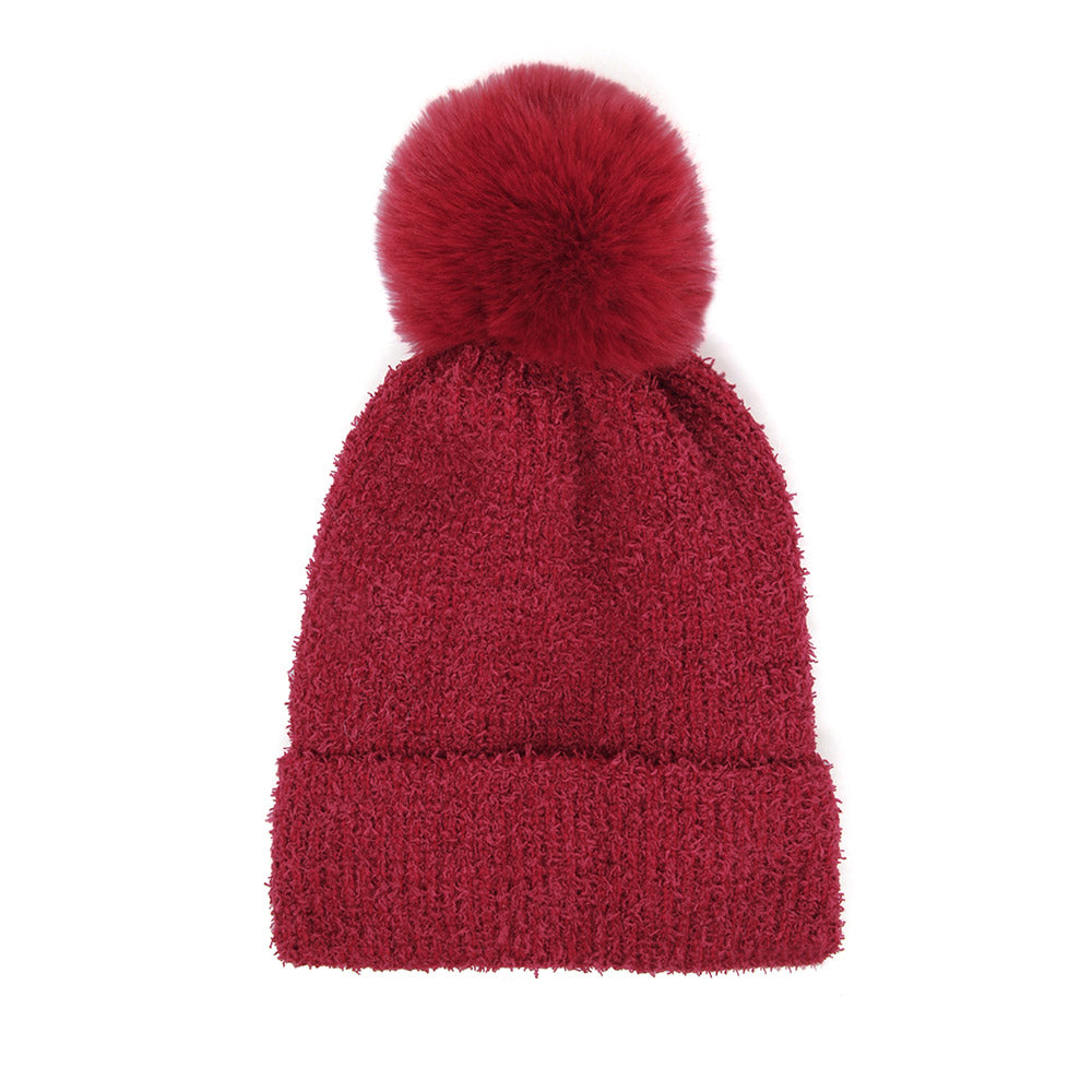 HATEGORY Solid Pom Pom Soft Fluffy Beanie Hat