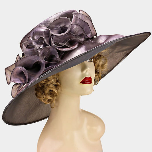 HATEGORY Wide Brim Organza Derby Hat