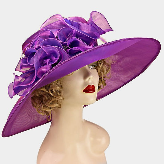 HATEGORY Wide Brim Organza Derby Hat