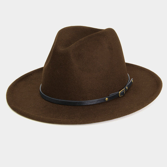 HATEGORY Faux Leather Band Detailed Solid Felt Panama Hat