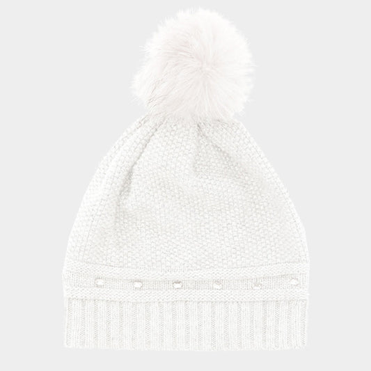 HATEGORY Rhinestone Embellished Pom Pom Knit Beanie Hat