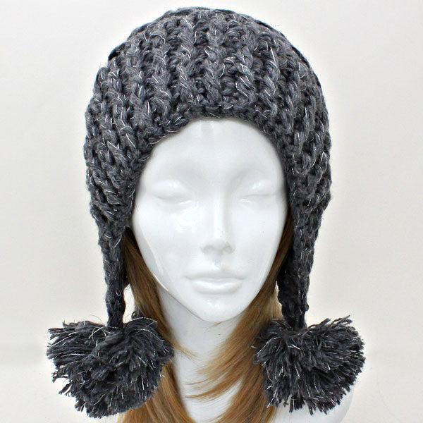 HATEGORY Shimmering Pom Pom Earflap Beanie