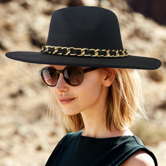 HATEGORY Chain Band Solid Panama Hat