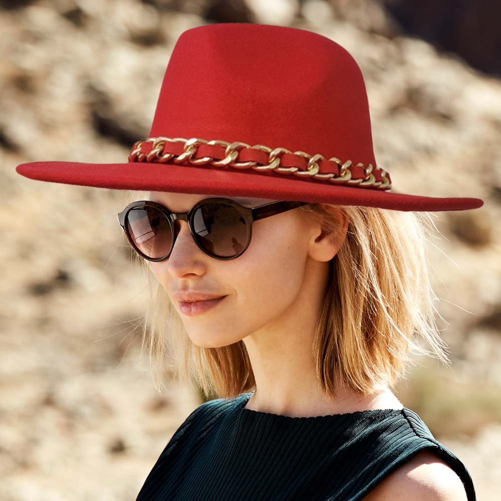 HATEGORY Chain Band Solid Panama Hat