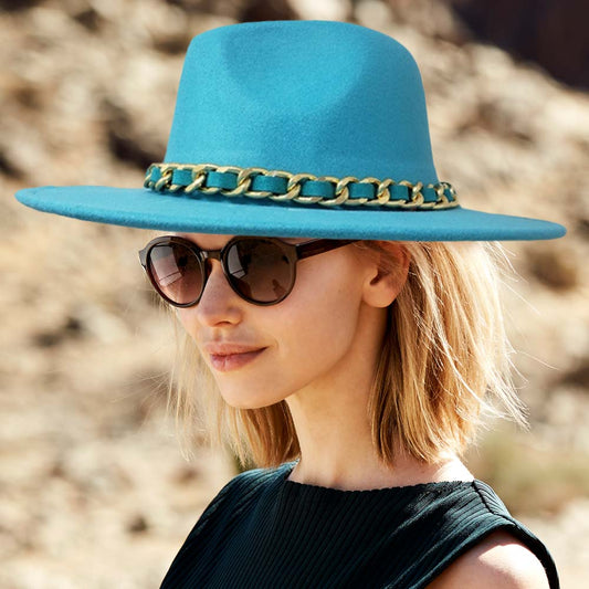 HATEGORY Chain Band Solid Panama Hat