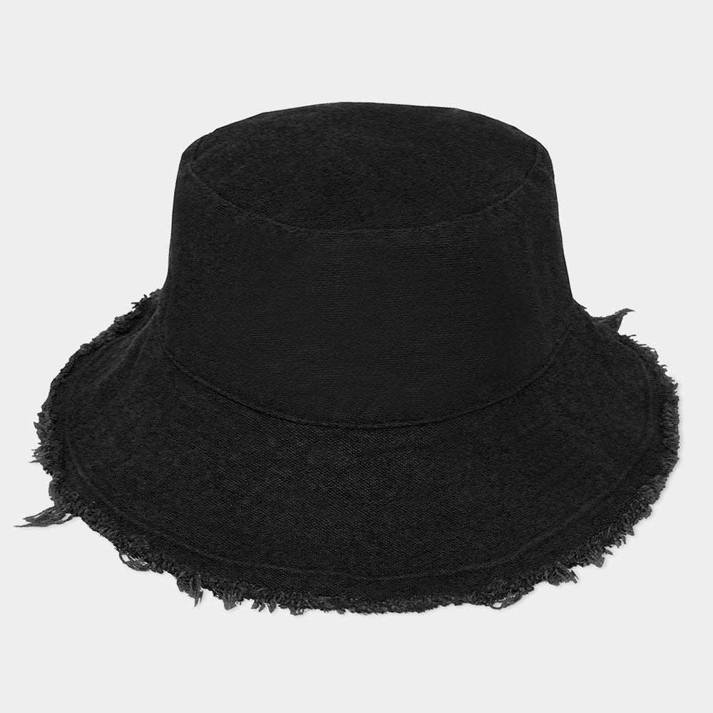 HATEGORY Wired Brim Frayed Edge Solid Bucket Hat