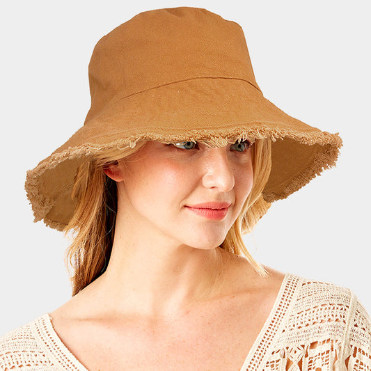 HATEGORY Wired Brim Frayed Edge Solid Bucket Hat