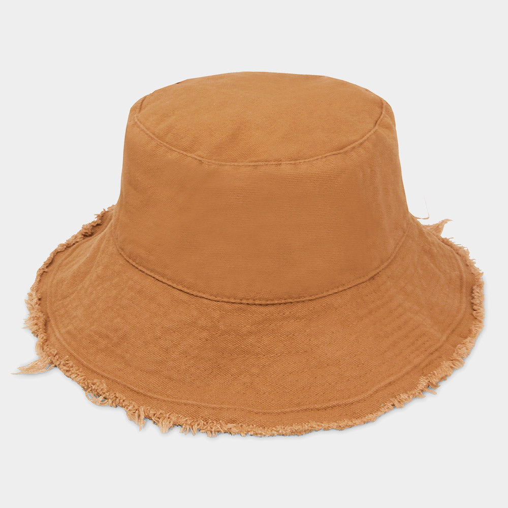 HATEGORY Wired Brim Frayed Edge Solid Bucket Hat