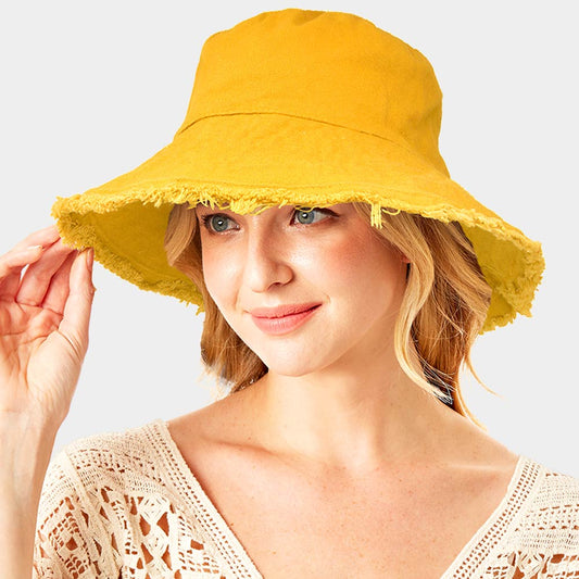 HATEGORY Wired Brim Frayed Edge Solid Bucket Hat