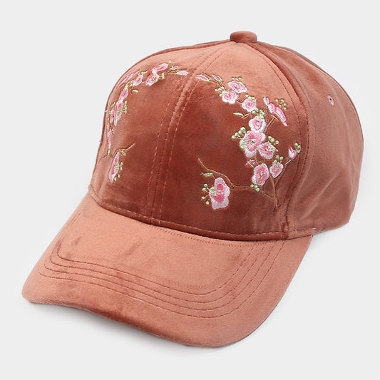 HATEGORY Flower Embroidery Velvet Baseball Cap