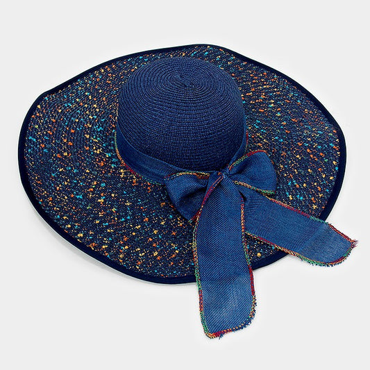 HATEGORY Wide brim bow tie straw floppy sun hat