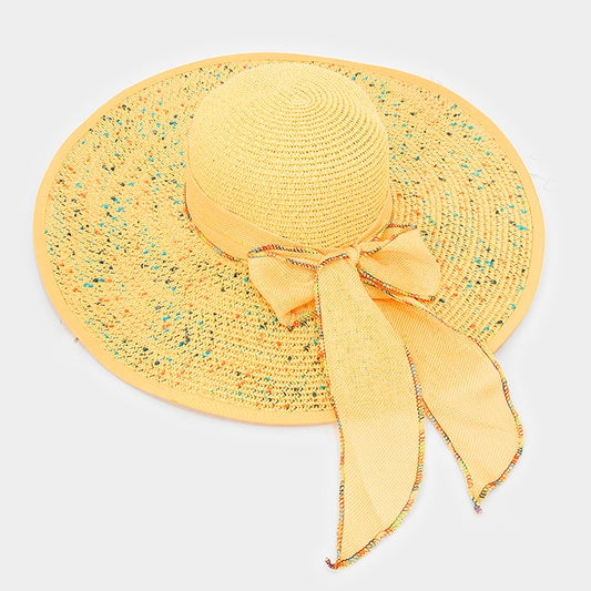 HATEGORY Wide brim bow tie straw floppy sun hat