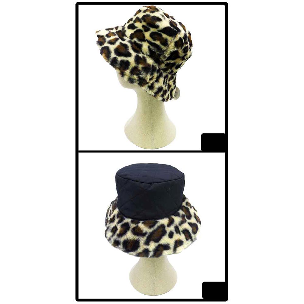 HATEGORY Leopard Patterned Soft Faux Fur Bucket Hat