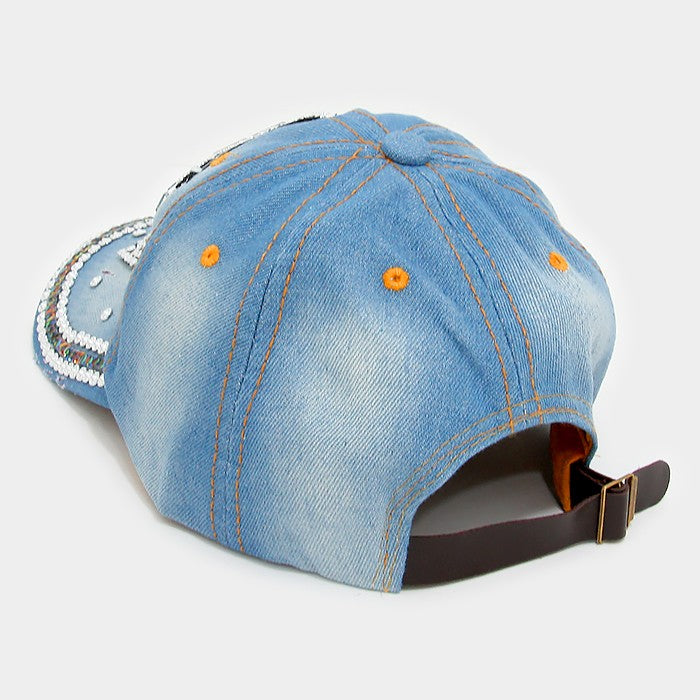 HATEGORY "Luck" studded denim baseball cap