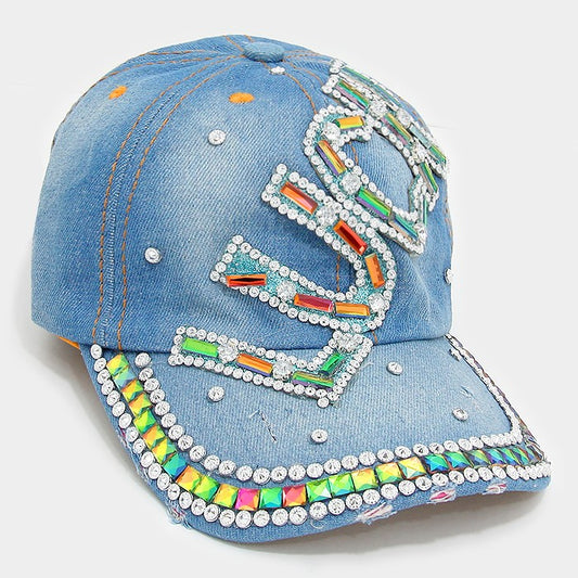 HATEGORY "Luck" studded denim baseball cap