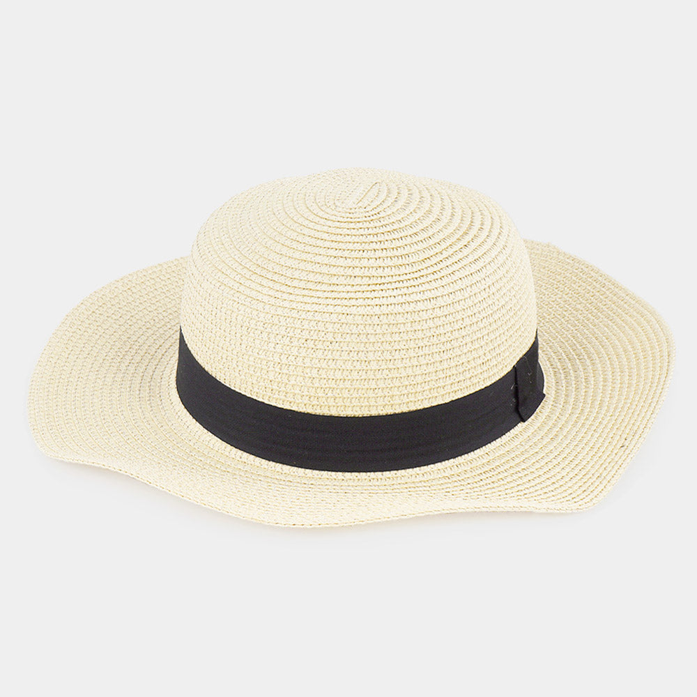 HATEGORY Black Band Boater Straw Sun Hat
