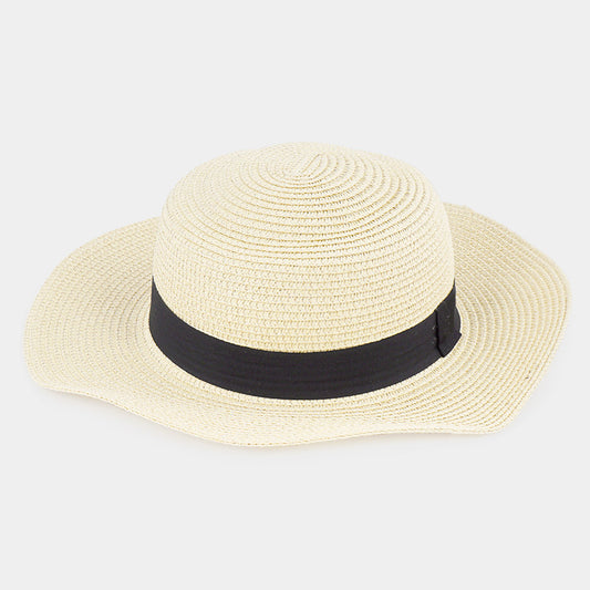 HATEGORY Black Band Boater Straw Sun Hat