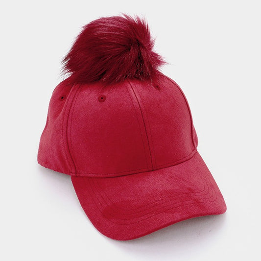 HATEGORY Furry pom pom faux suede baseball cap