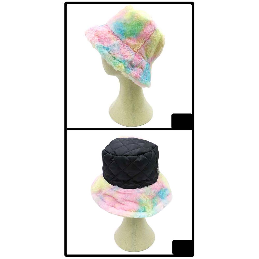 HATEGORY Reversible Colorful Soft Faux Fur Bucket Hat