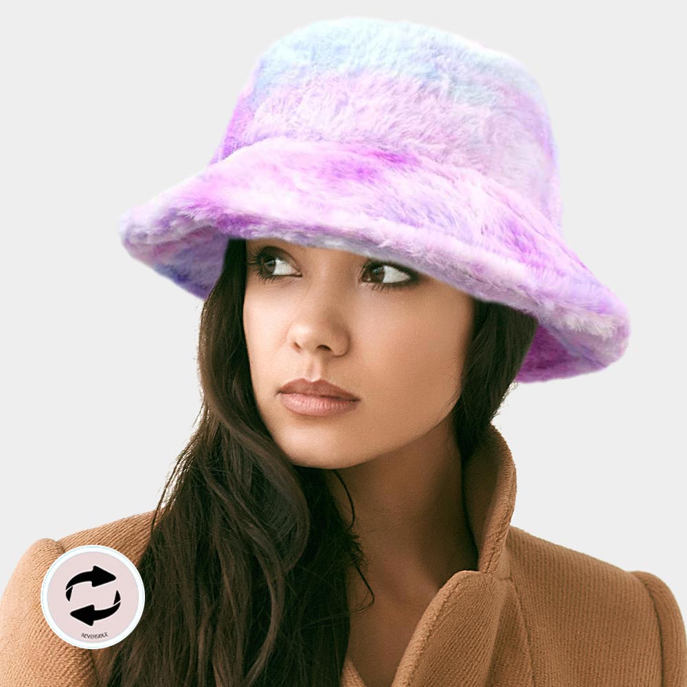 HATEGORY Reversible Colorful Soft Faux Fur Bucket Hat