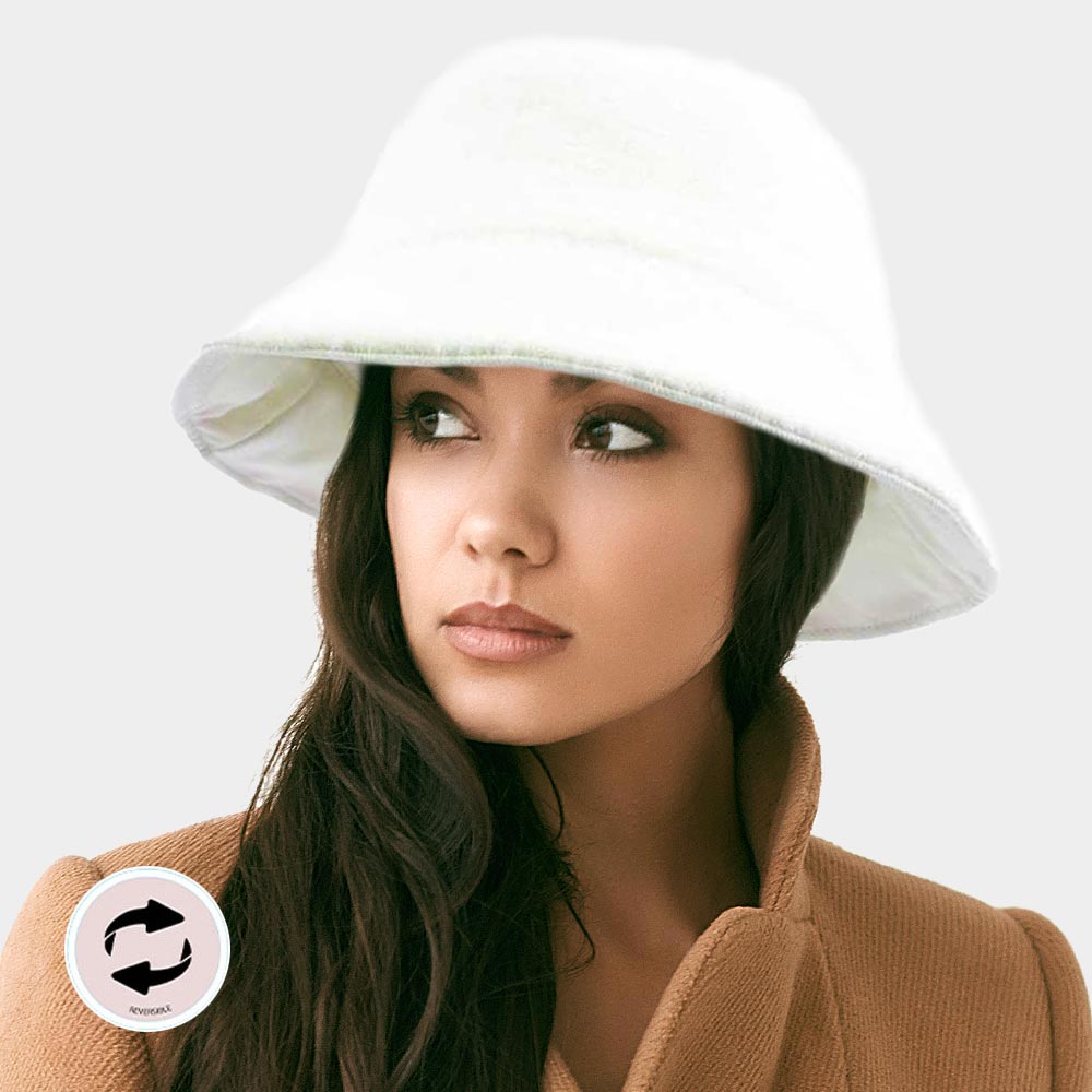 HATEGORY Reversible Solid Soft Faux Fur Bucket Hat