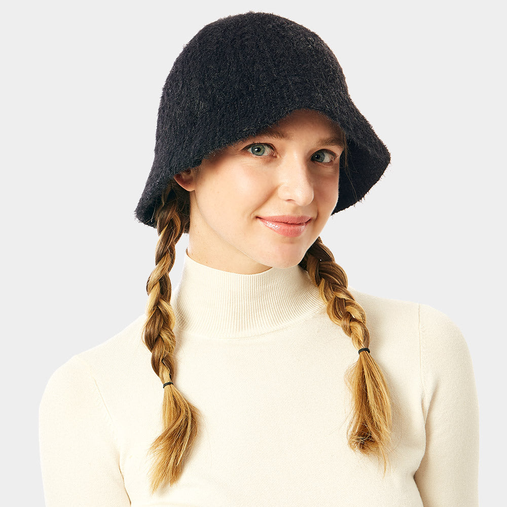 HATEGORY Soft Cable Knit Solid Bucket Hat