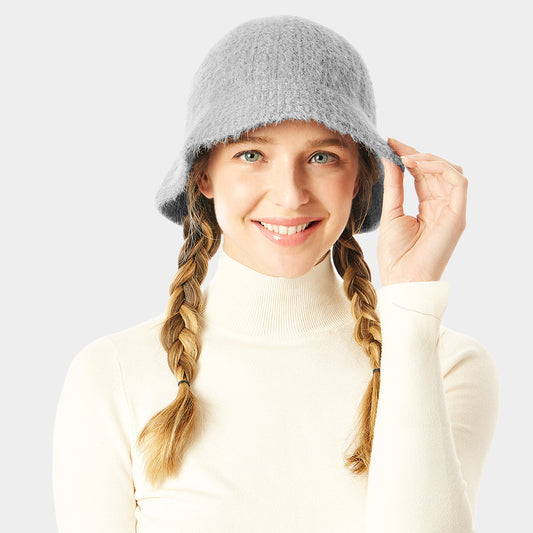 HATEGORY Soft Cable Knit Solid Bucket Hat