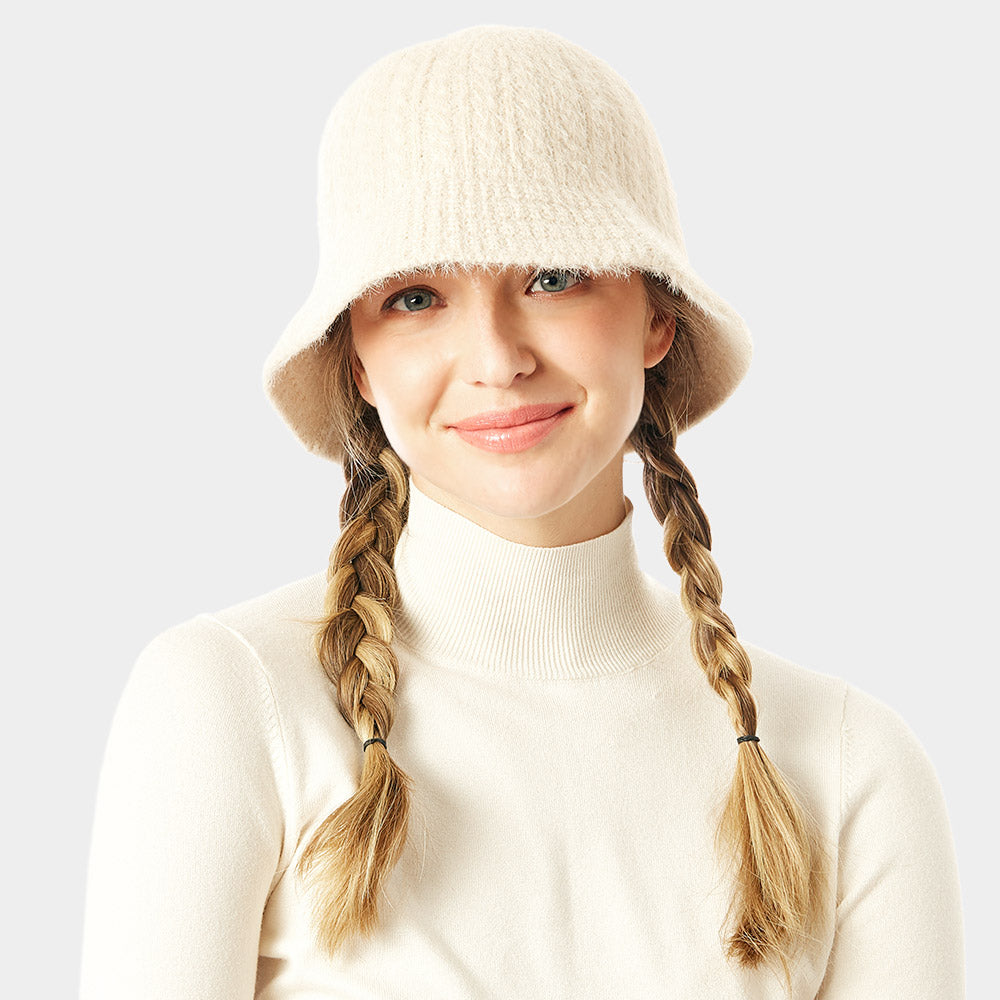 HATEGORY Soft Cable Knit Solid Bucket Hat