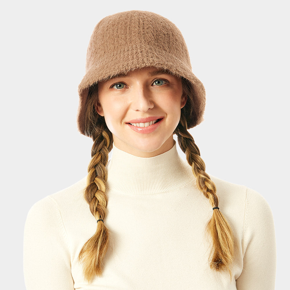 HATEGORY Soft Cable Knit Solid Bucket Hat