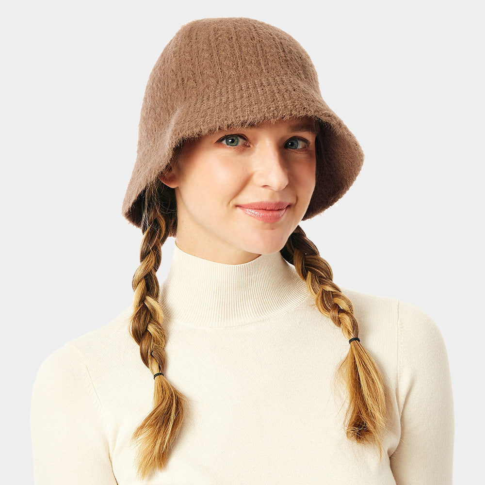 HATEGORY Soft Cable Knit Solid Bucket Hat