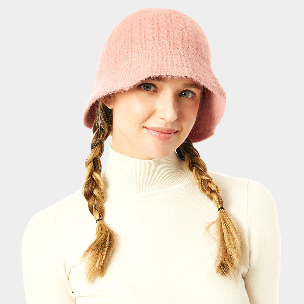 HATEGORY Soft Cable Knit Solid Bucket Hat