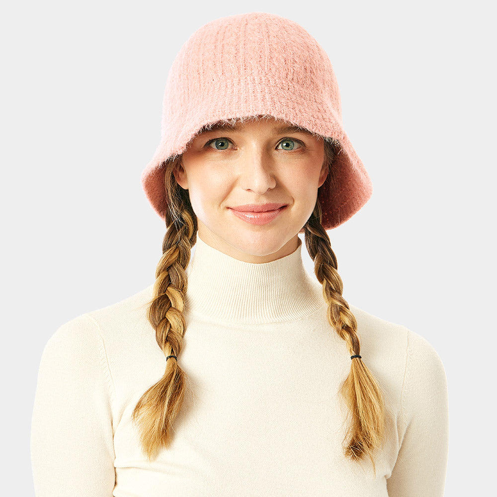 HATEGORY Soft Cable Knit Solid Bucket Hat