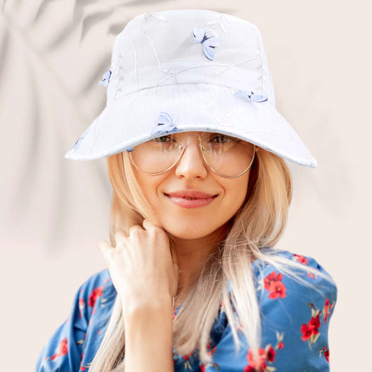 HATEGORY Butterfly Leaf Detailed Mesh Bucket Hat