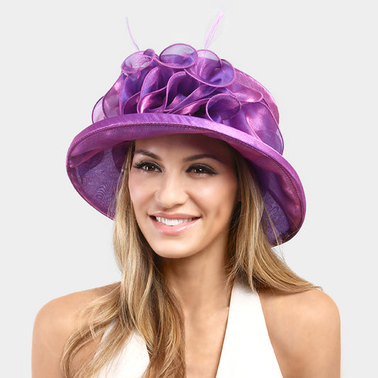 HATEGORY Ruffle bow small brim organza hat