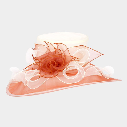HATEGORY Wide brim ombre flower organza hat