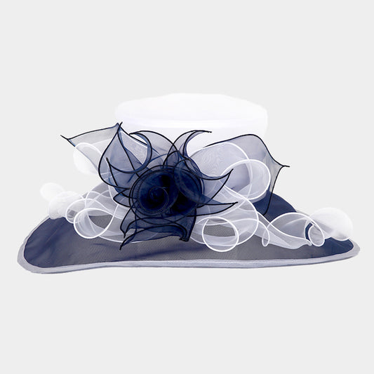HATEGORY Wide brim ombre flower organza hat