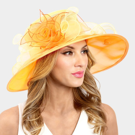 HATEGORY Wide brim ombre flower organza hat
