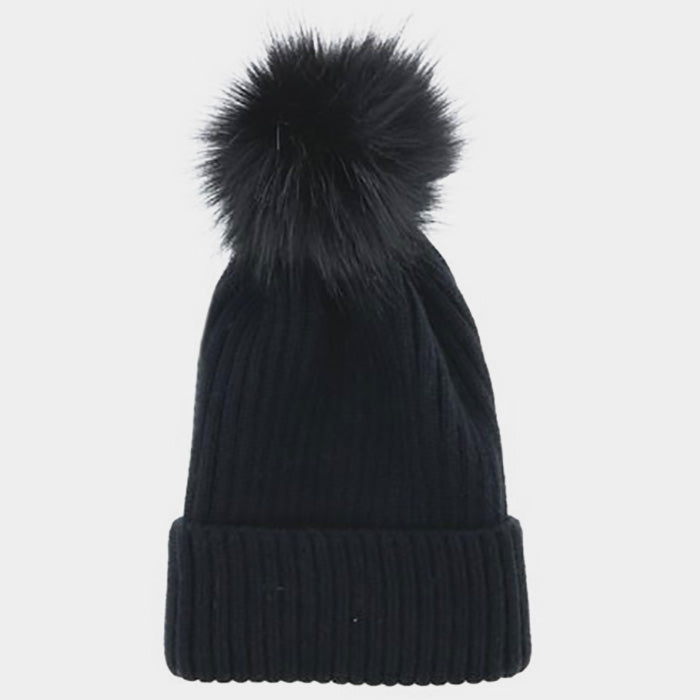 HATEGORY Soft Knit Faux Pom Pom Beanie Hat