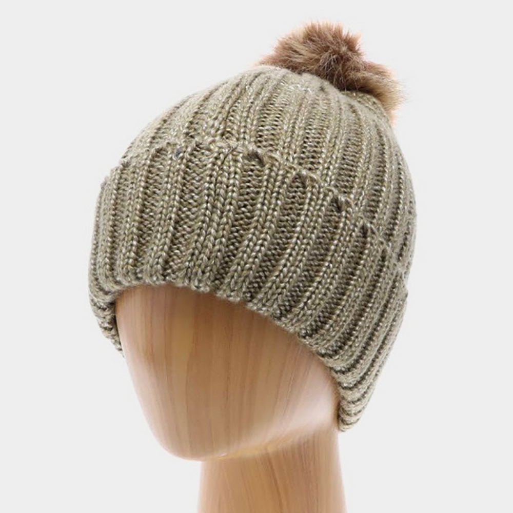 HATEGORY Soft Knit Faux Pom Pom Beanie Hat