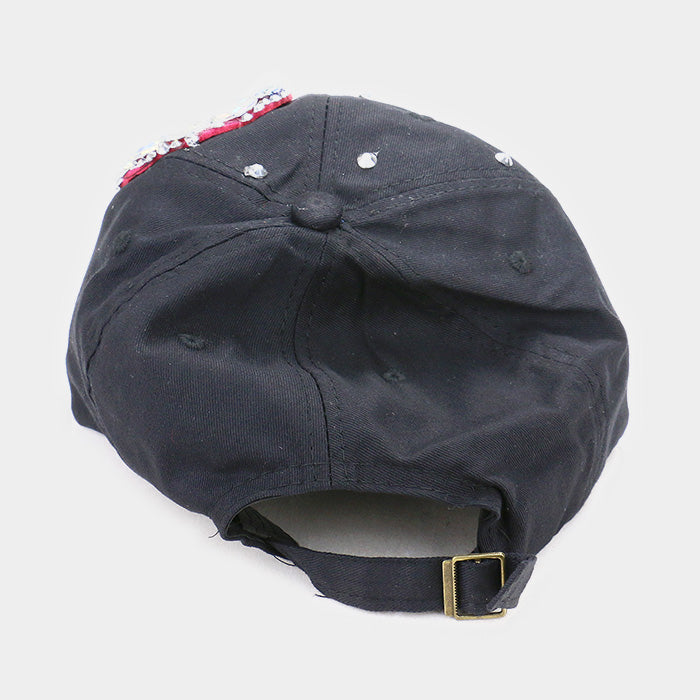 HATEGORY Bling Pink Ribbon Accented Denim Baseball Cap