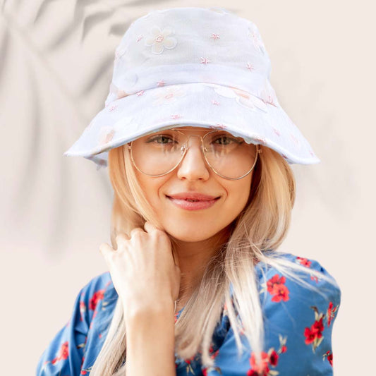 HATEGORY Butterfly Leaf Detailed Mesh Bucket Hat