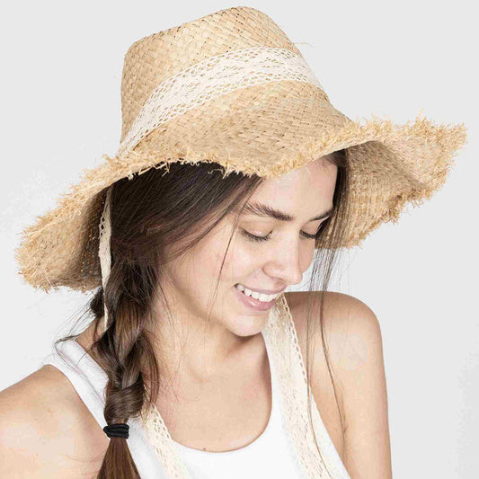 HATEGORY Trim Detailed Straw Sun Hat