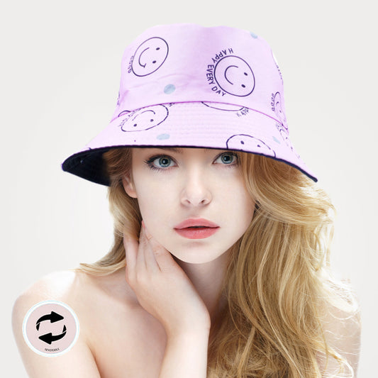 HATEGORY Reversible Happy Every Day Good Message Smile Patterned Bucket Hat