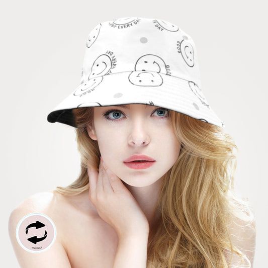 HATEGORY Reversible Happy Every Day Good Message Smile Patterned Bucket Hat