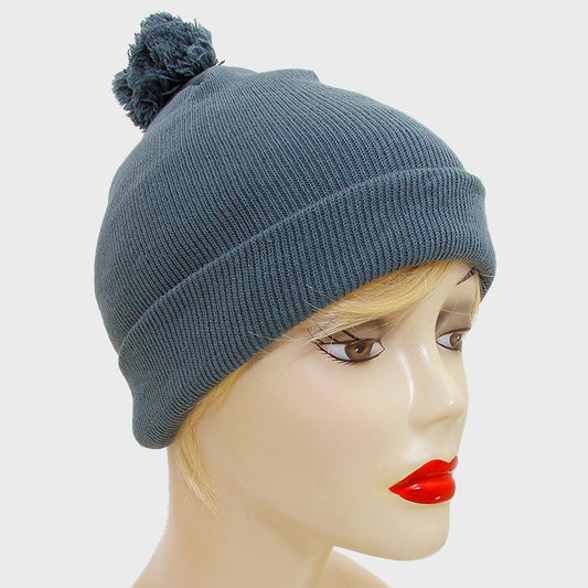 HATEGORY Fold Over Knit Pom Pom Beanie Hat