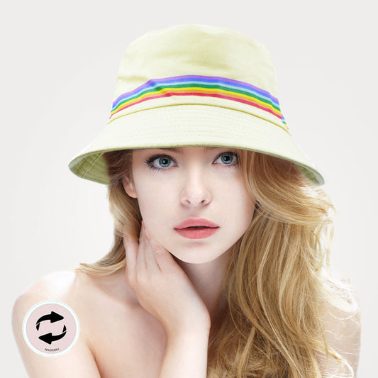 HATEGORY Reversible Rainbow Color Block Accented Bucket Hat