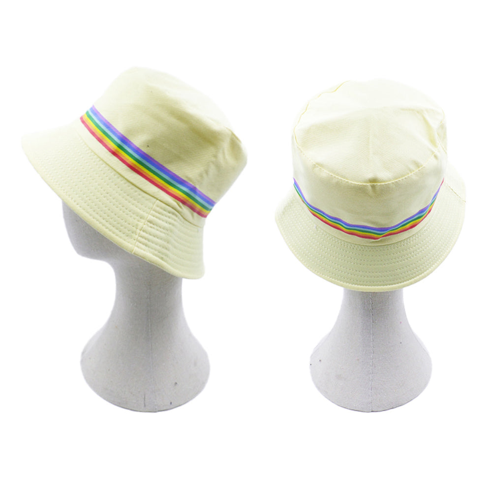 HATEGORY Reversible Rainbow Color Block Accented Bucket Hat