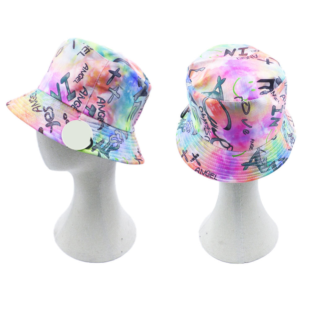 HATEGORY Reversible Love Super Angel Yes Boo XO Message Smile Tie Dye Bucket Hat